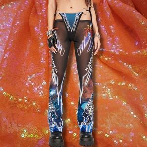 Namilia Y2K Blue Mesh Star Thong Obsession Rave Raver Pants